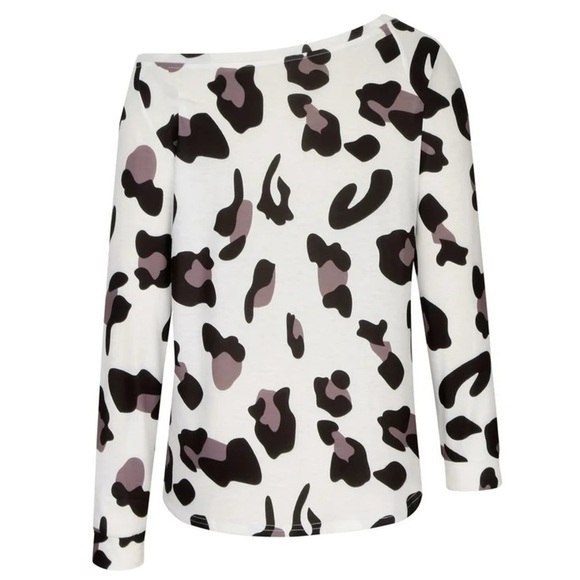 Women’s Off-Shoulder Cheetah Leopard Animal Print Long Sleeve Top - Picture 1 of 6